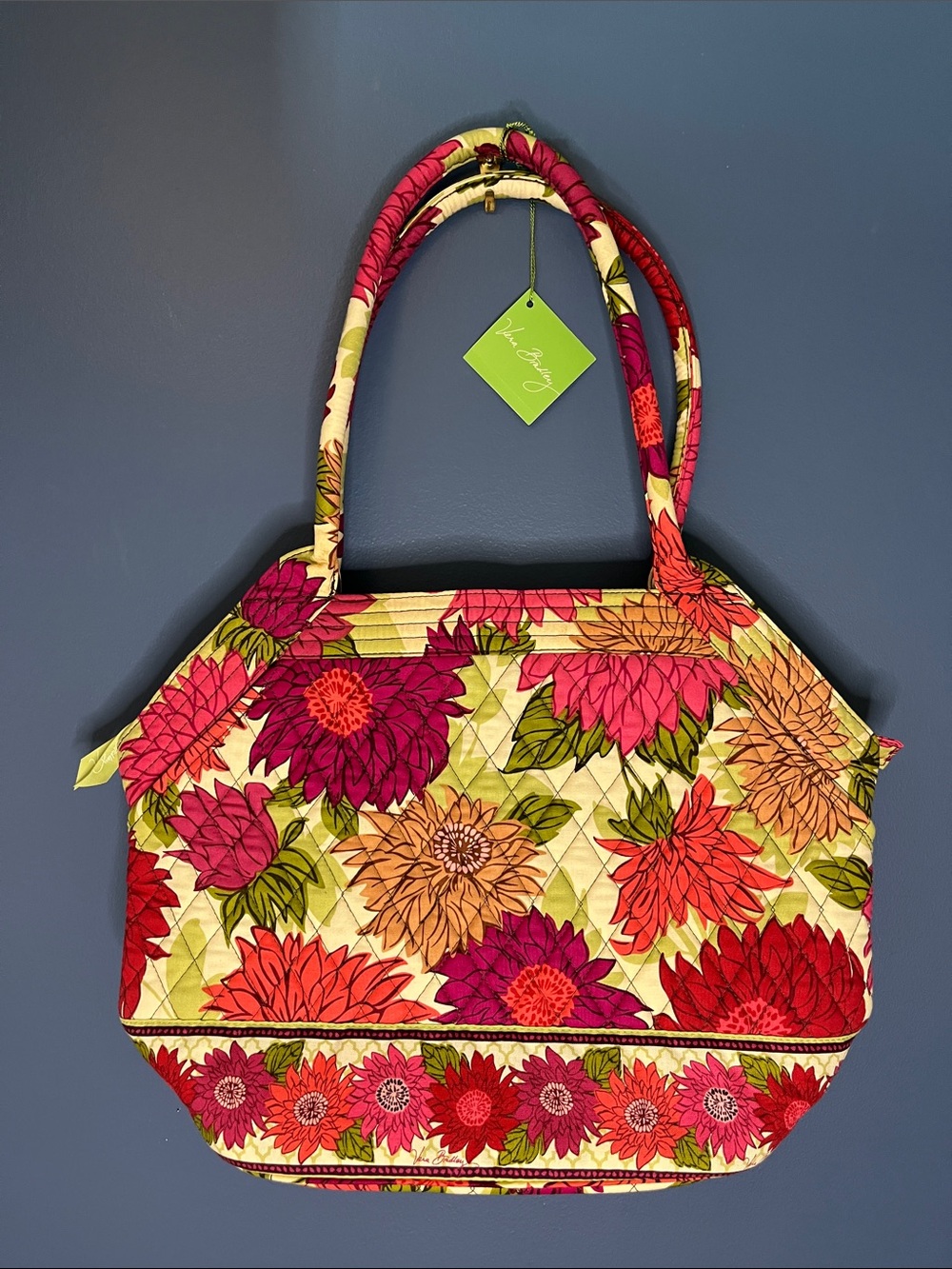 Vera Bradley Quilted Floral angle tote "Hello Dahlia!" Bag - Pink, Green NEW NWT